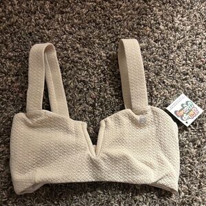 Textured salty honey Medium Cream Bikini Top